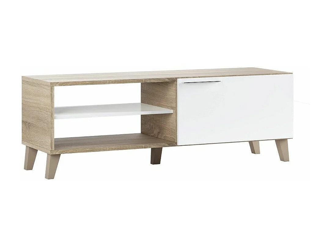 Mueble TV de 45x130x42 cm reversible con puerta abatible y estante en color beige Kika