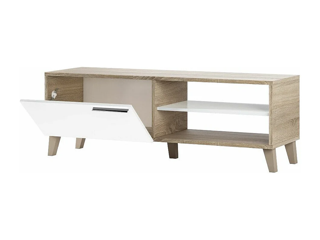 Mueble TV de 45x130x42 cm reversible con puerta abatible y estante en color beige Kika