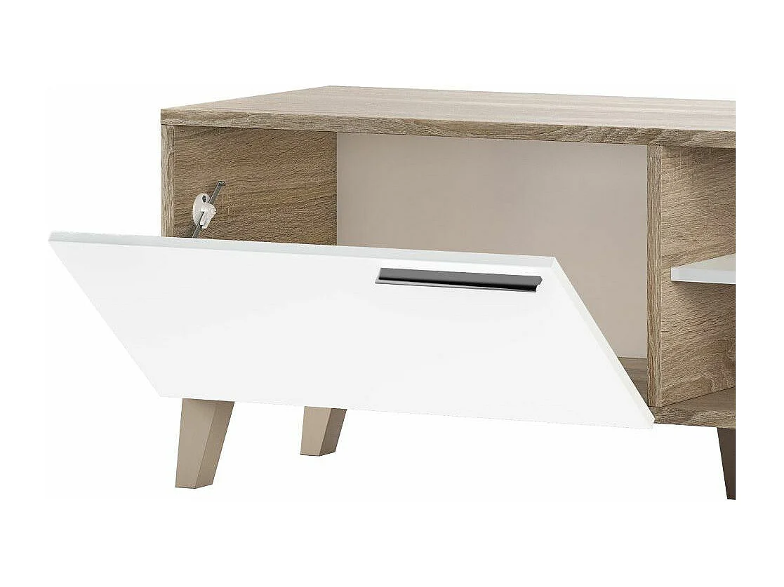 Mueble TV de 45x130x42 cm reversible con puerta abatible y estante en color beige Kika