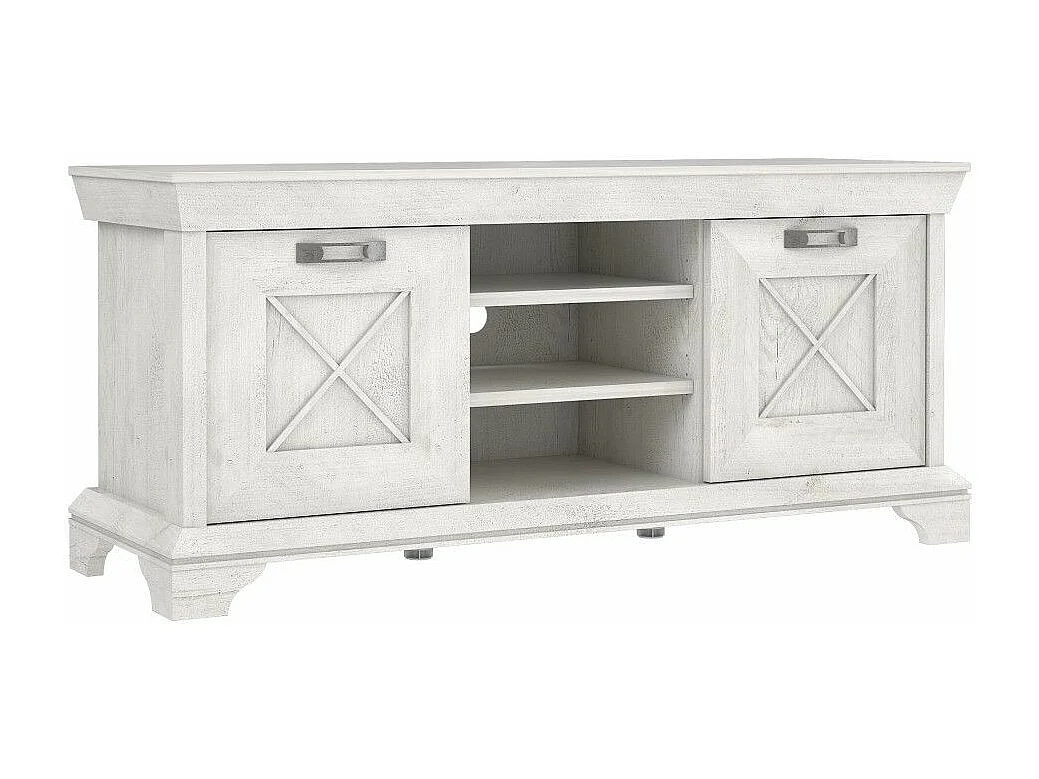 Mueble TV de 67x148x48 cm con 2 puertas batientes y 3 huecos abiertos en blanco Karen