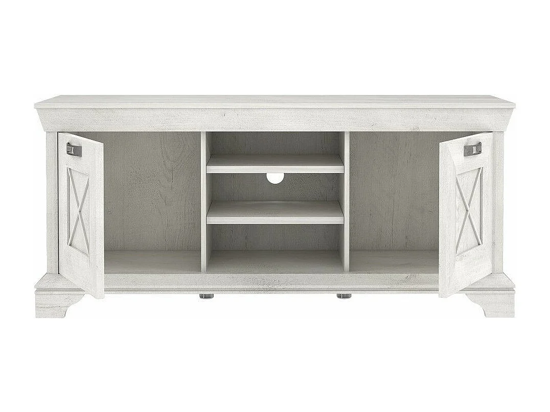 Mueble TV de 67x148x48 cm con 2 puertas batientes y 3 huecos abiertos en blanco Karen
