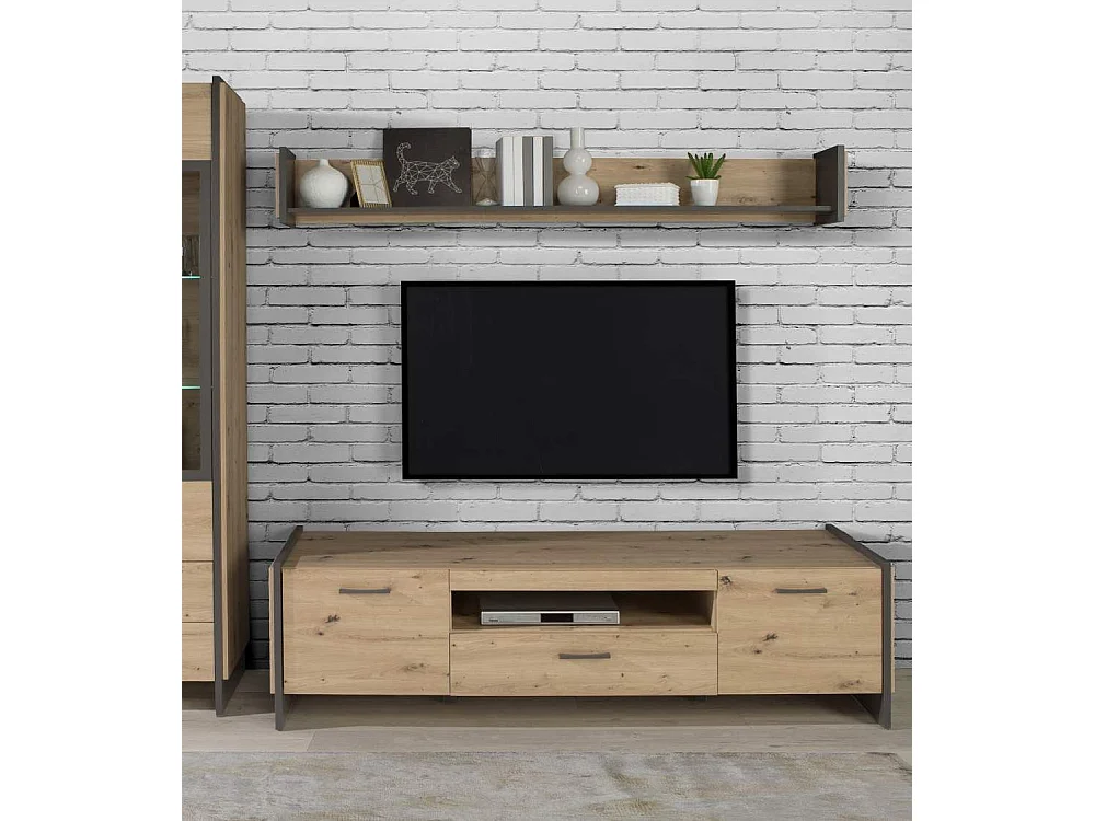 Mueble TV en 51x187x41 cm de estilo industrial con 2 puertas batientes en beige Frank