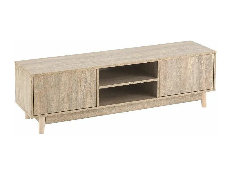 Mueble TV de 42x140x38 cm con 2 puertas abatibles y 2 huecos en color beige Douglas