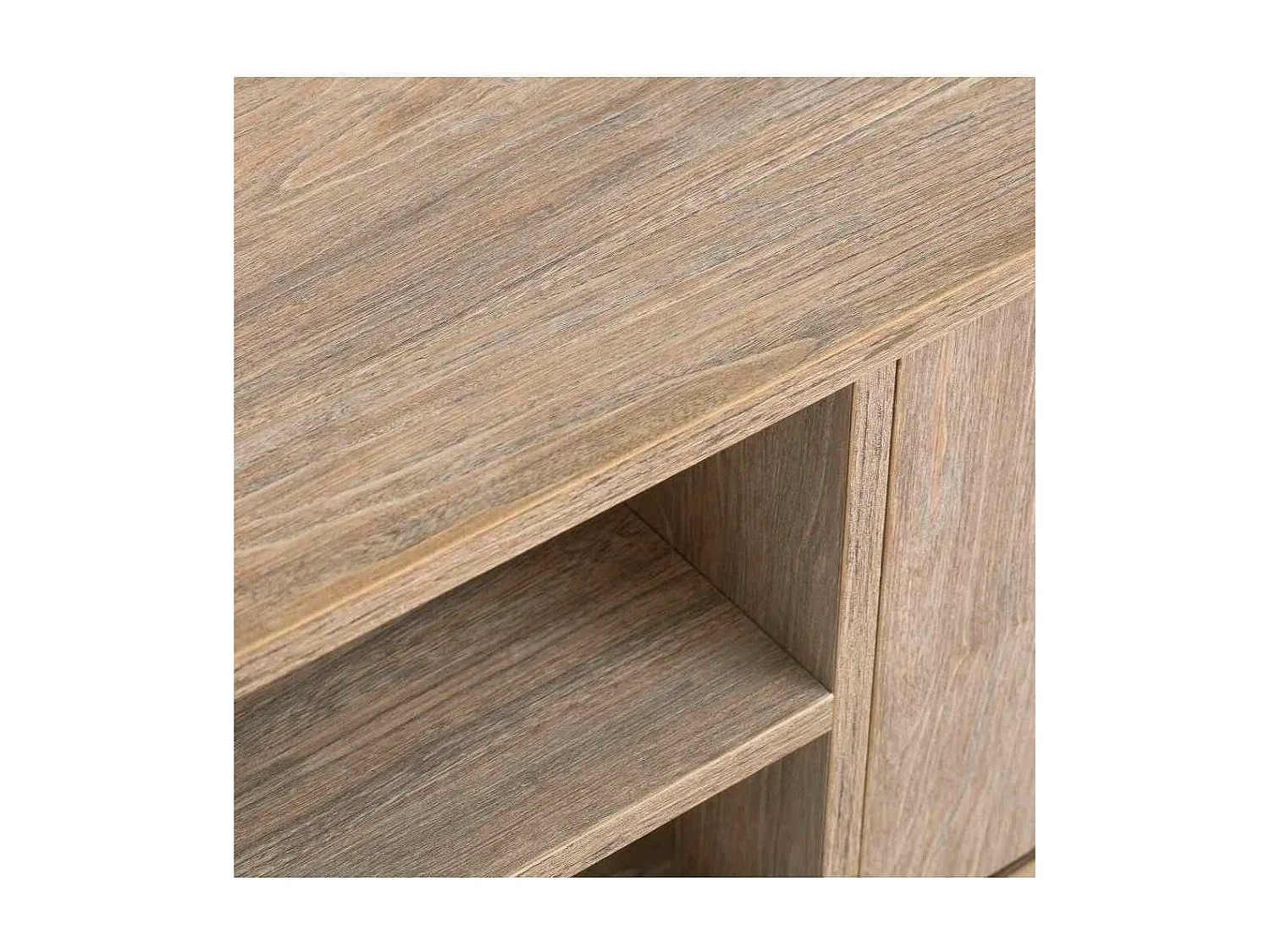 Mueble TV de 42x140x38 cm con 2 puertas abatibles y 2 huecos en color beige Douglas