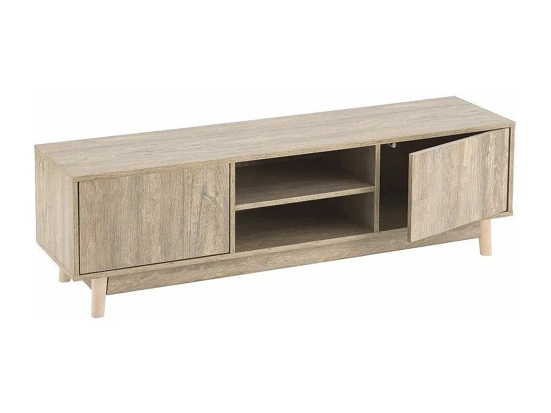 Mueble TV de 42x140x38 cm con 2 puertas abatibles y 2 huecos en color beige Douglas