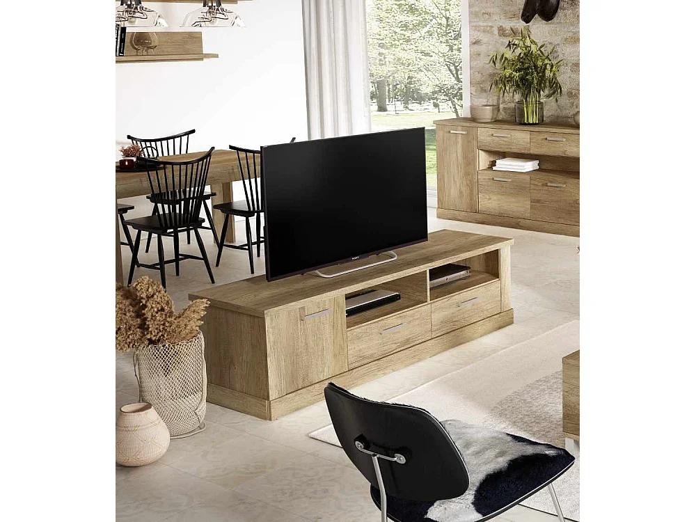 Mueble TV de 51x179x53 cm con 2 cajones inferiores y puerta en color beige Yukon