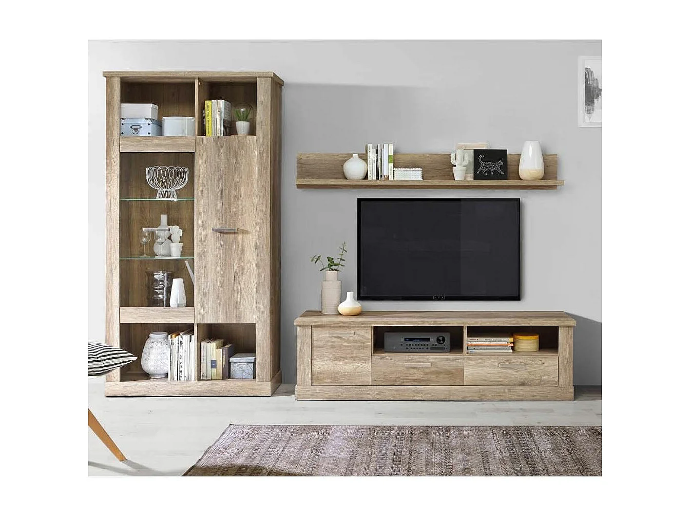 Mueble TV de 51x179x53 cm con 2 cajones inferiores y puerta en color beige Yukon