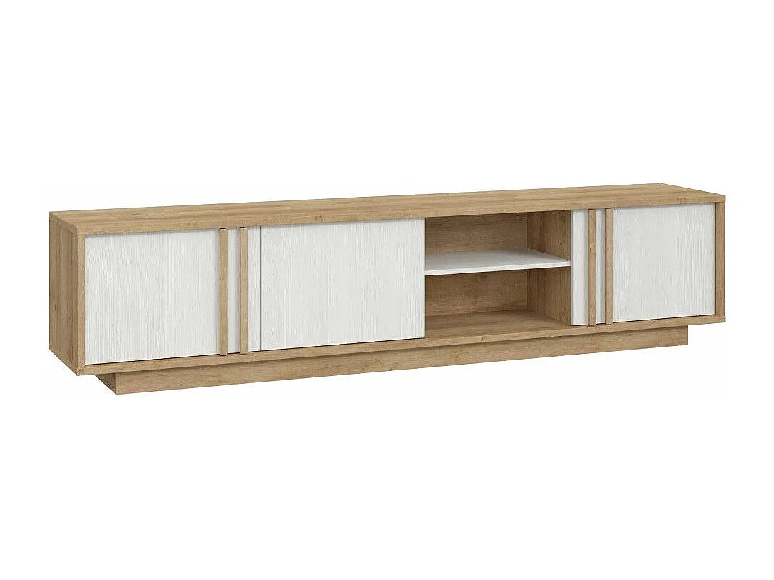 Mueble de TV de 52x222x42 cm de estilo nórdico con 3 puertas batientes en beige Sigrid