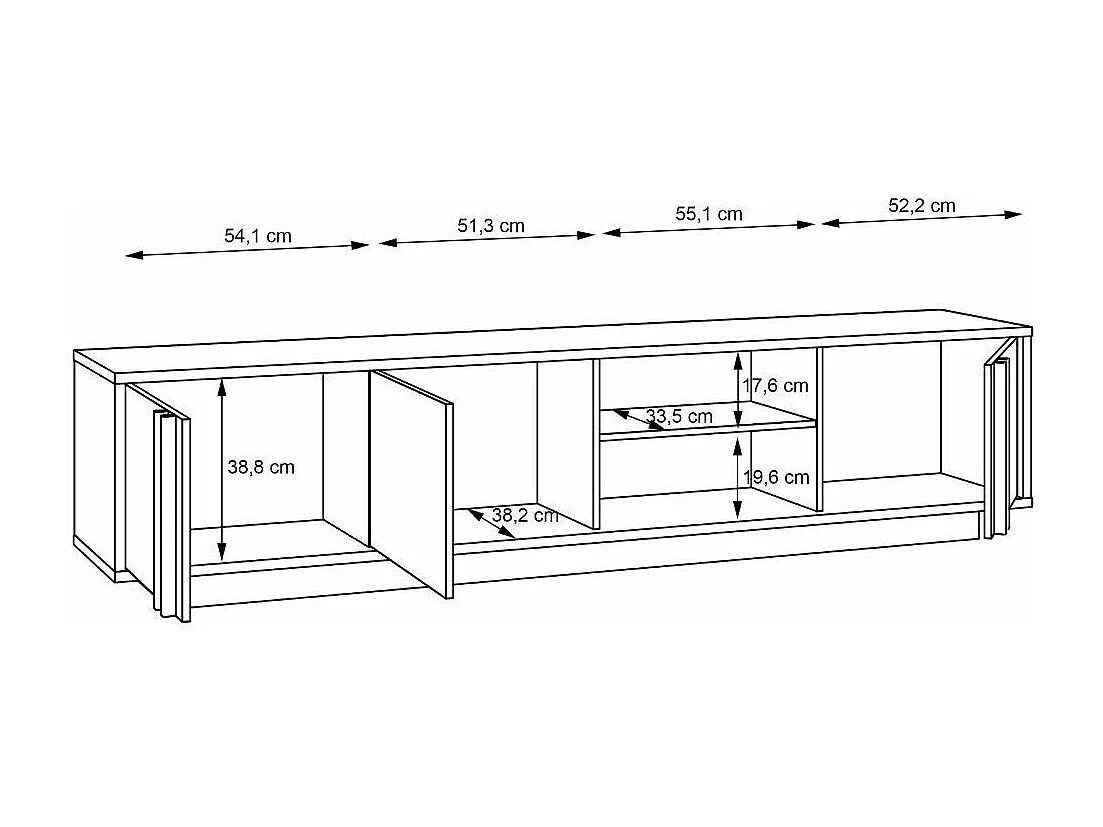 Mueble de TV de 52x222x42 cm de estilo nórdico con 3 puertas batientes en beige Sigrid
