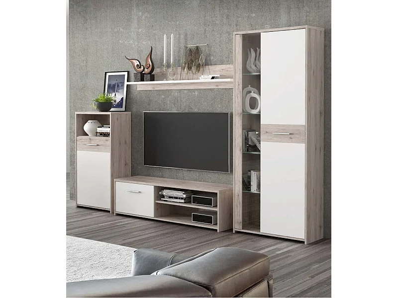 Mueble de salón de 183x266x41 cm con 4 módulos para almacenaje en color beige Galena