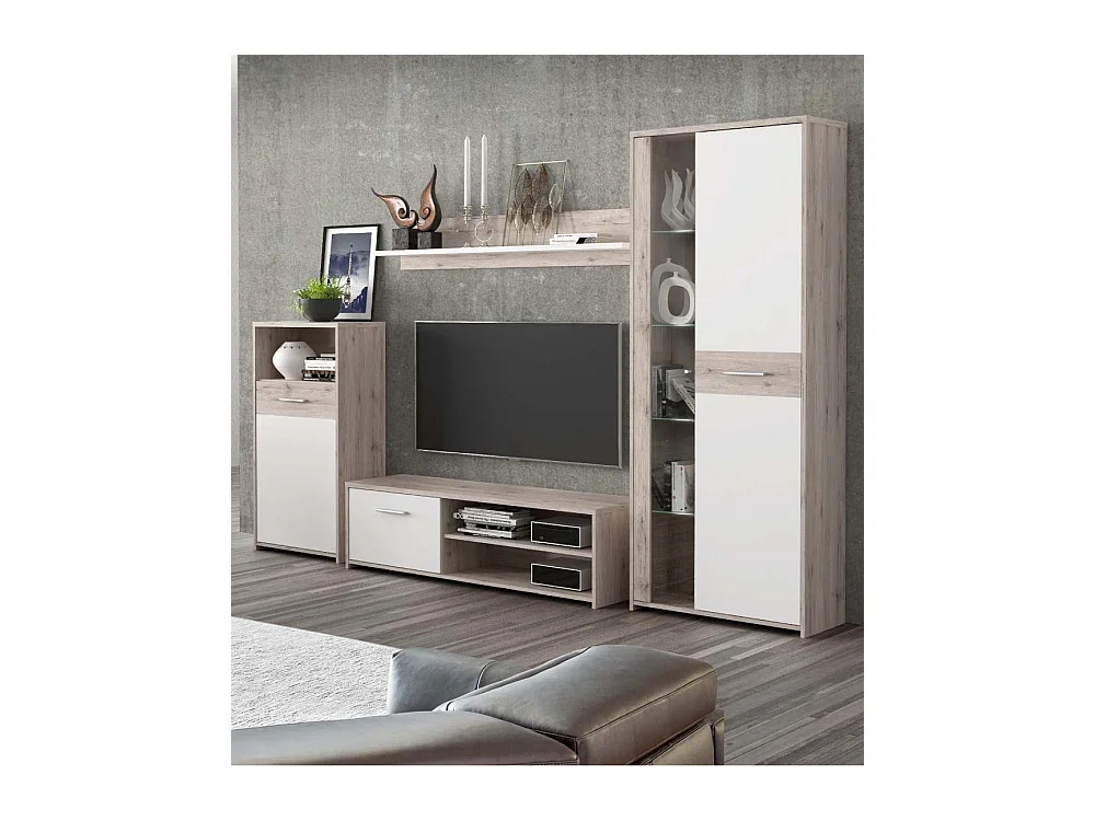Mueble de salón de 183x266x41 cm con 4 módulos para almacenaje en color beige Galena