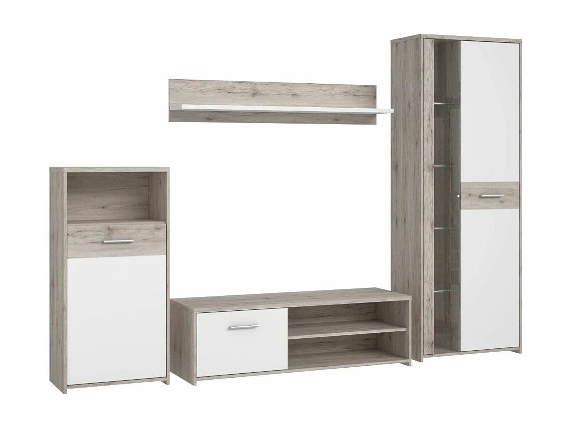 Mueble de salón de 183x266x41 cm con 4 módulos para almacenaje en color beige Galena