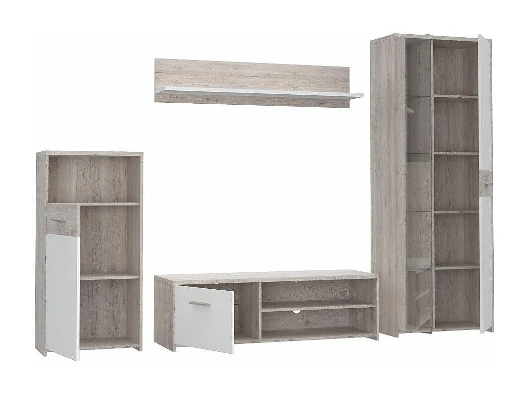 Mueble de salón de 183x266x41 cm con 4 módulos para almacenaje en color beige Galena