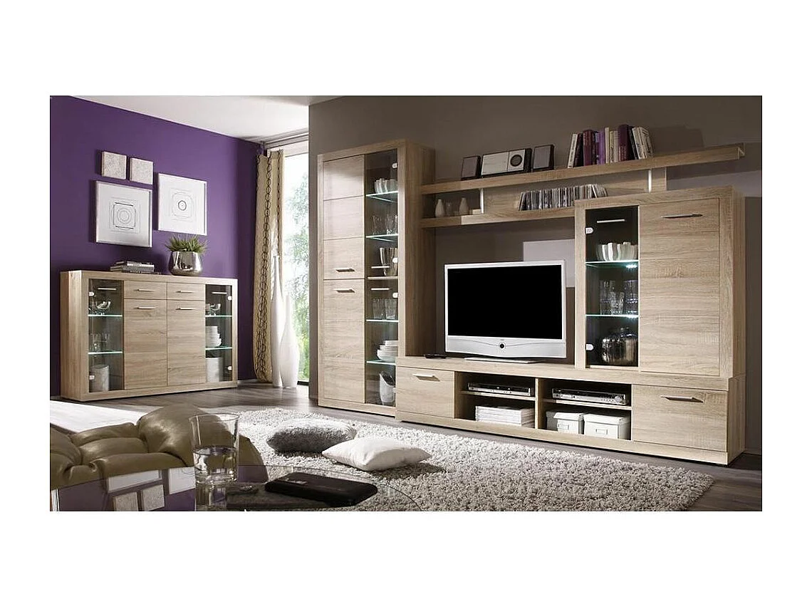 Mueble de salón de 195x284x45 cm de estilo nórdico con 4 módulos en color beige Elijah