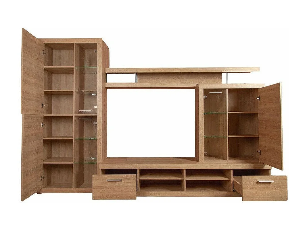 Mueble de salón de 195x284x45 cm de estilo nórdico con 4 módulos en color beige Elijah