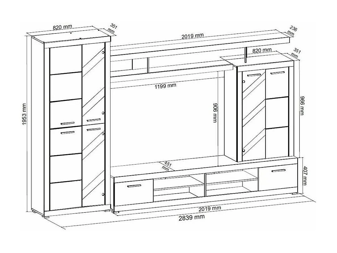 Mueble de salón de 195x284x45 cm de estilo nórdico con 4 módulos en color beige Elijah