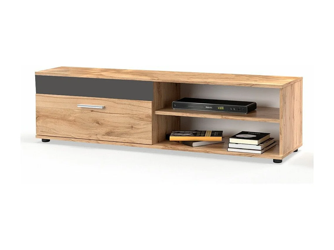 Mueble de salón de 196x230x38 cm de estilo nórdico con 3 módulos en roble y negro Bosco