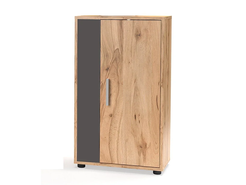 Mueble de salón de 196x230x38 cm de estilo nórdico con 3 módulos en roble y negro Bosco