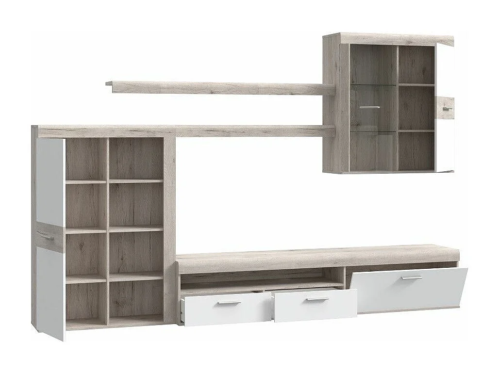 Mueble de salón de 201x300x41 cm de 4 módulos con 2 cajones y puerta en color blanco Paulo