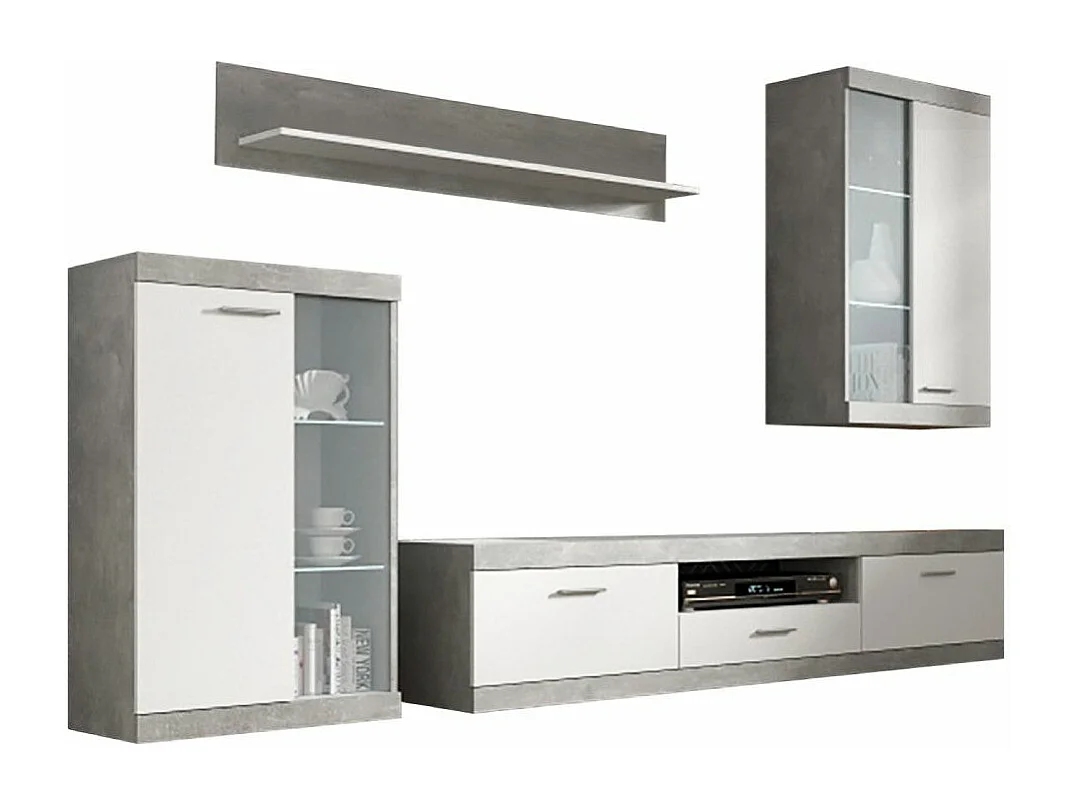 Mueble de salón de 255x179x40 cm de estilo nórdico con 4 módulos en color gris Lewis