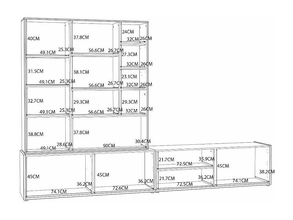 Mueble de salón de 201x304x42 cm con 3 puertas y vitrina con luces led en beige Ulises