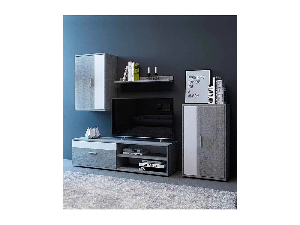 Mueble de salón de 196x230x38 cm de estilo nórdico con 3 módulos en color gris Bosco