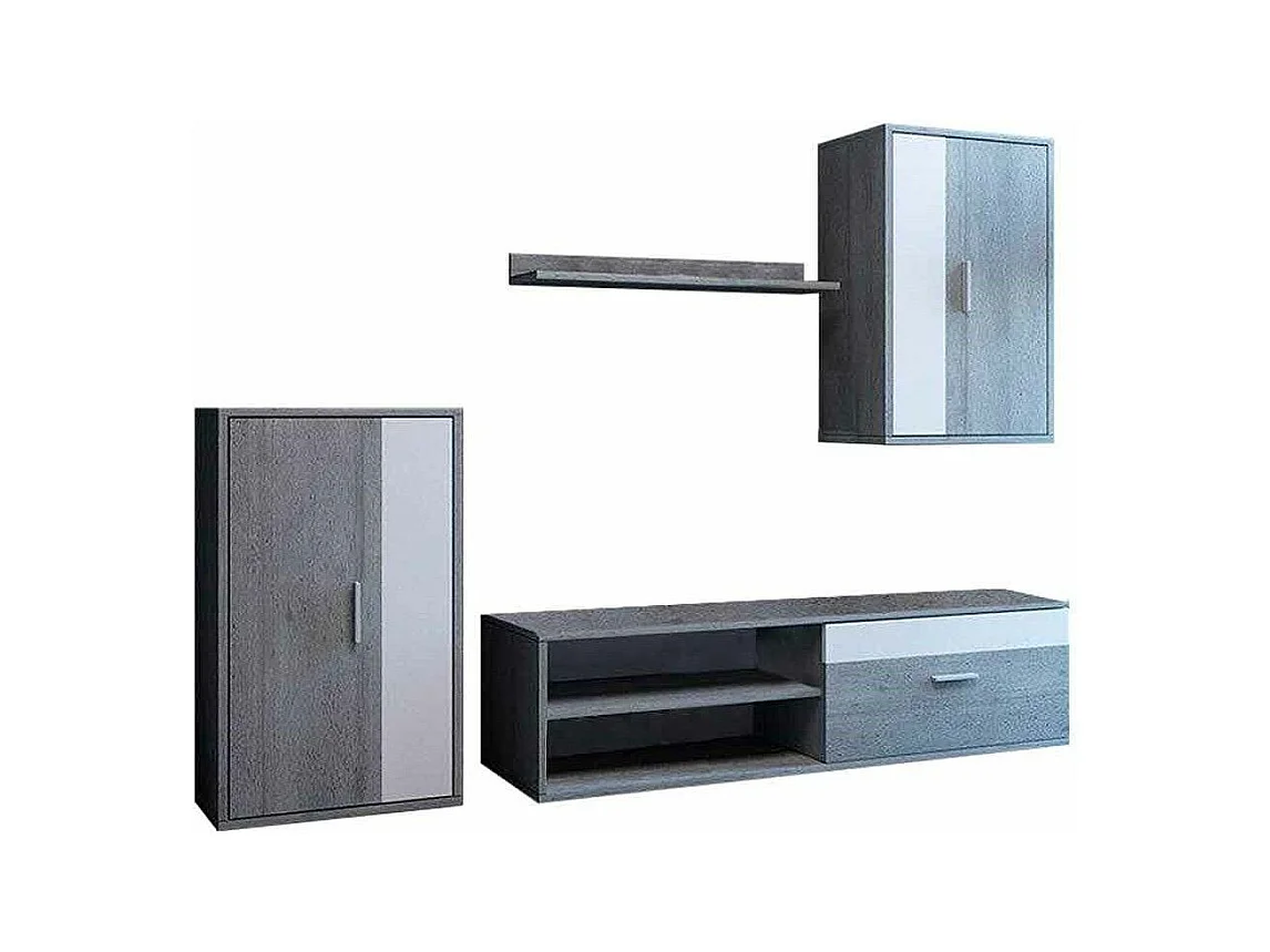 Mueble de salón de 196x230x38 cm de estilo nórdico con 3 módulos en color gris Bosco