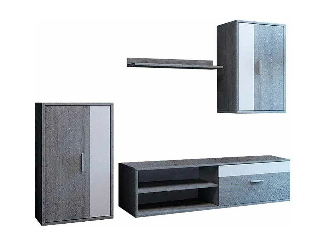 Mueble de salón de 196x230x38 cm de estilo nórdico con 3 módulos en color gris Bosco