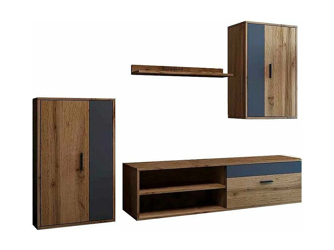 Mueble de salón de 196x230x38 cm de estilo nórdico con 3 módulos en marrón oscuro Bosco