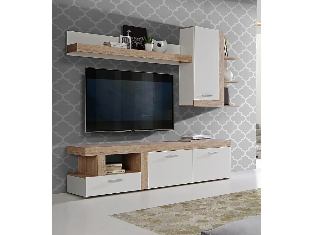 Mueble de salón de 194x217x41 cm de 2 módulos de diseño nórdico en color blanco Jelani