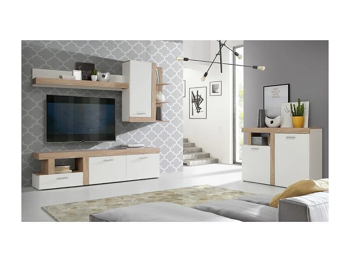 Mueble de salón de 194x217x41 cm de 2 módulos de diseño nórdico en color blanco Jelani