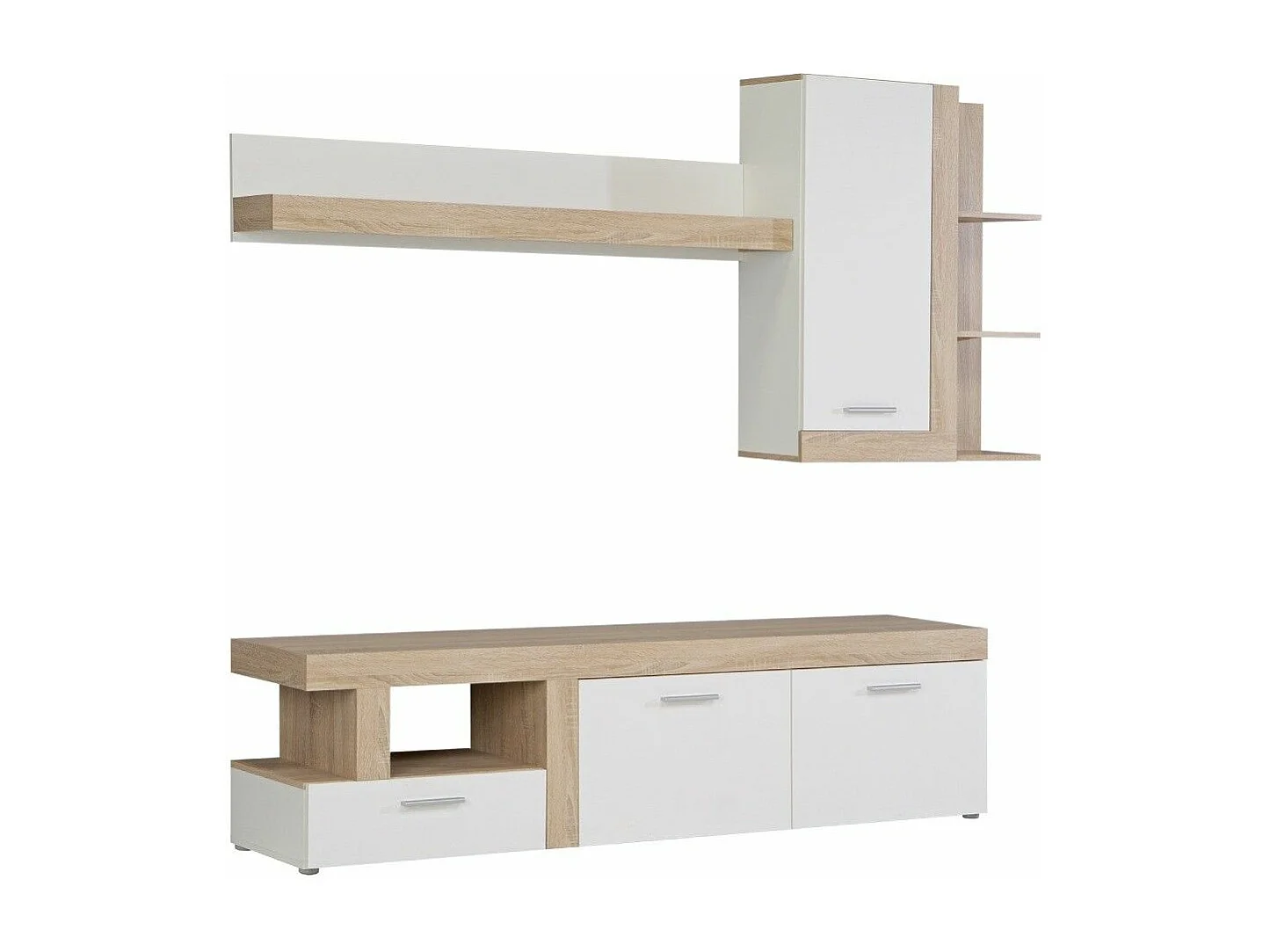 Mueble de salón de 194x217x41 cm de 2 módulos de diseño nórdico en color blanco Jelani