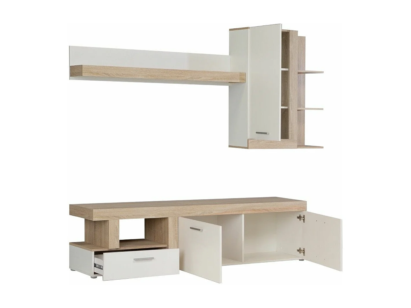 Mueble de salón de 194x217x41 cm de 2 módulos de diseño nórdico en color blanco Jelani