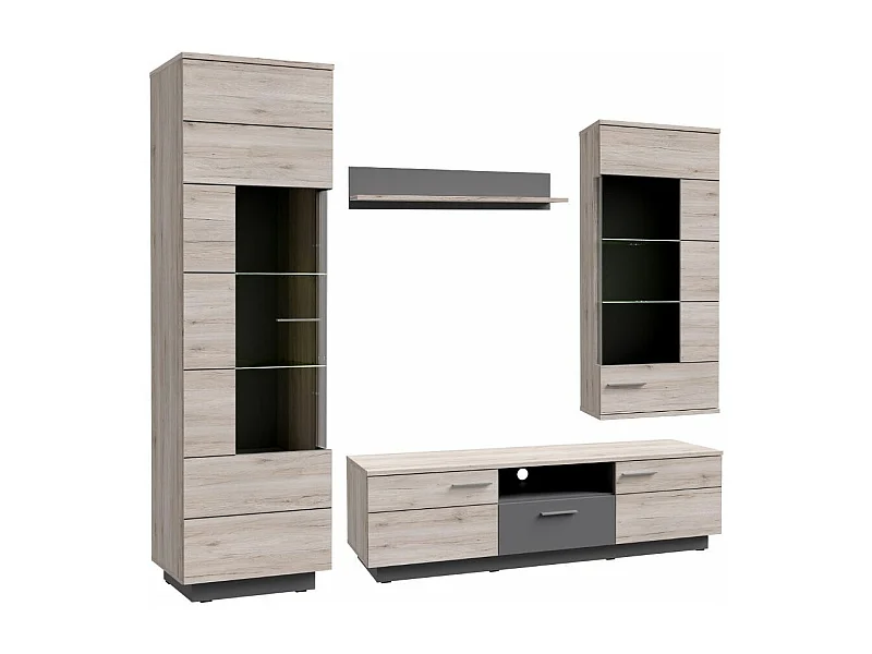 Mueble de salón de 201x240x52 cm de estilo rústico moderno  con 4 módulos en beige Jadiel