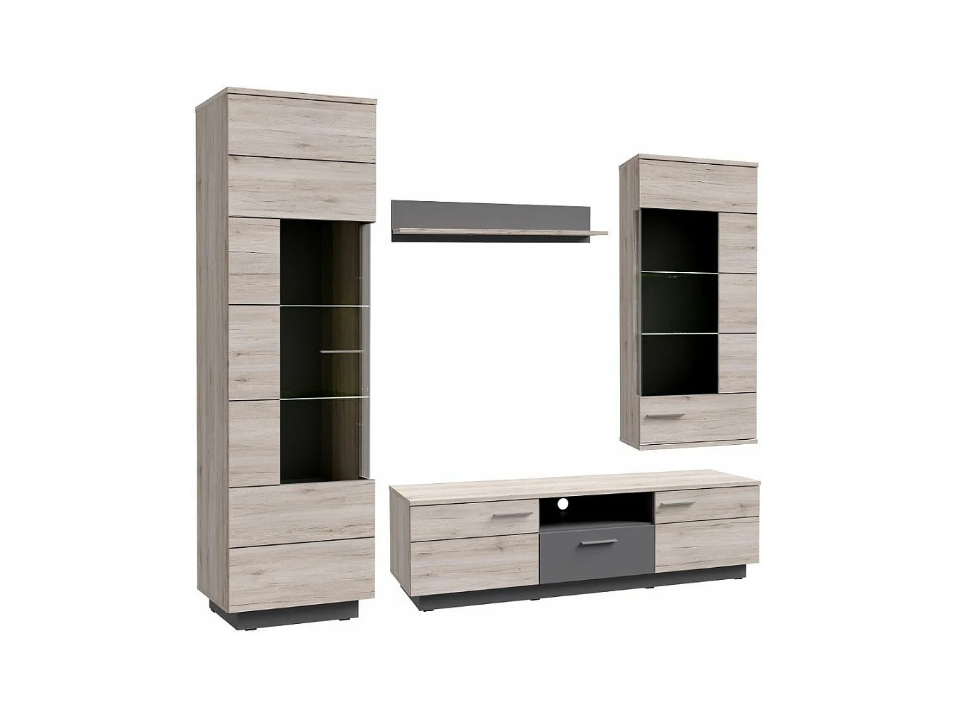 Mueble de salón de 201x240x52 cm de estilo rústico moderno  con 4 módulos en beige Jadiel