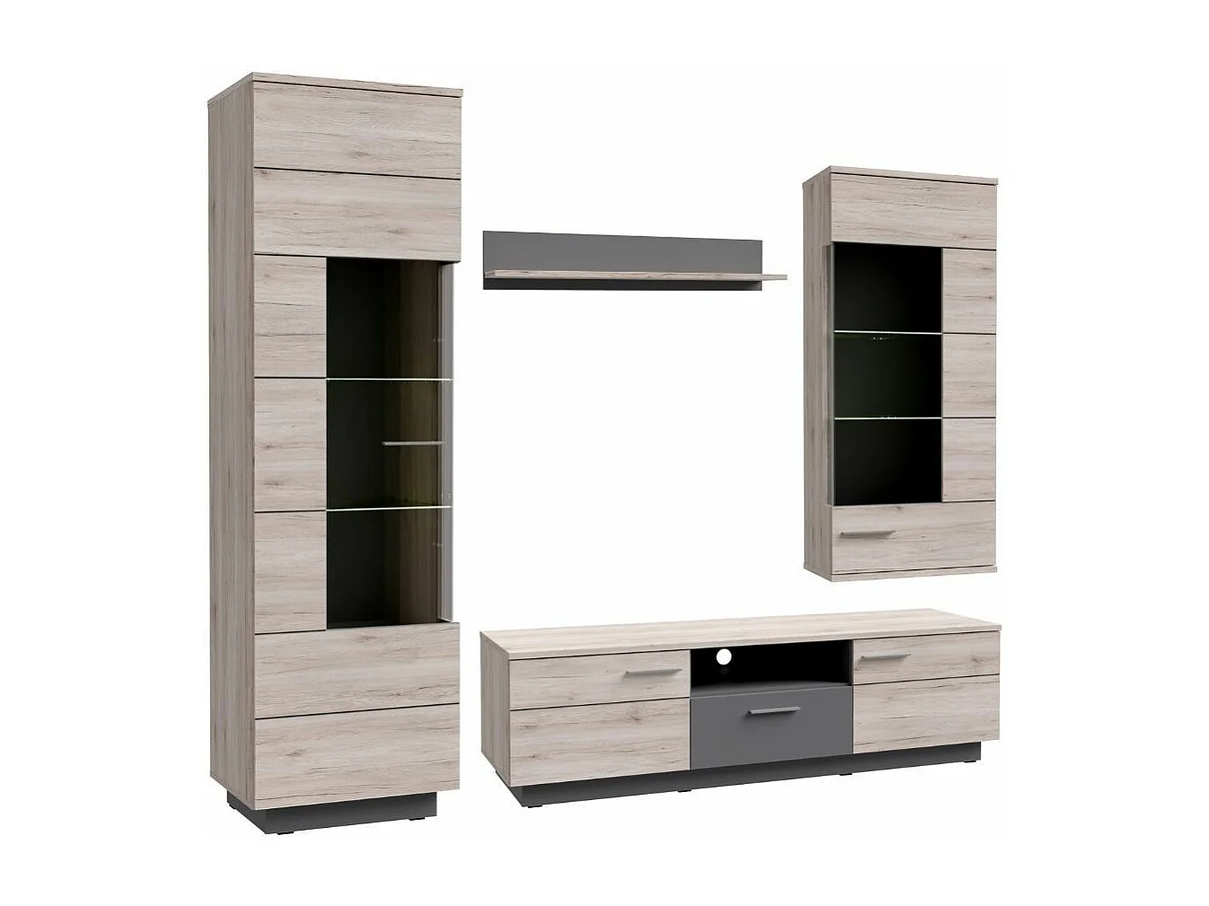 Mueble de salón de 201x240x52 cm de estilo rústico moderno  con 4 módulos en beige Jadiel