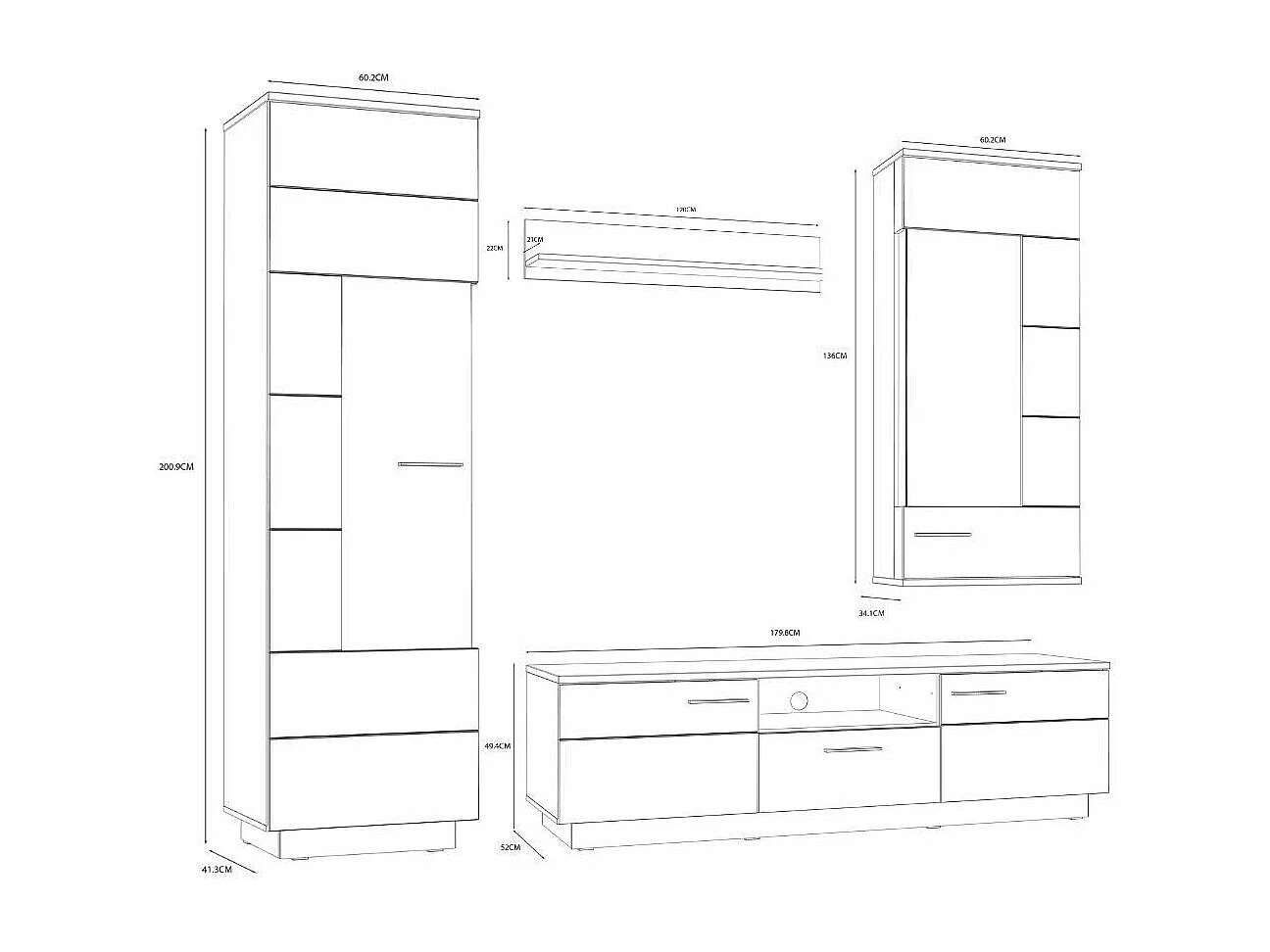 Mueble de salón de 201x240x52 cm de estilo rústico moderno  con 4 módulos en beige Jadiel