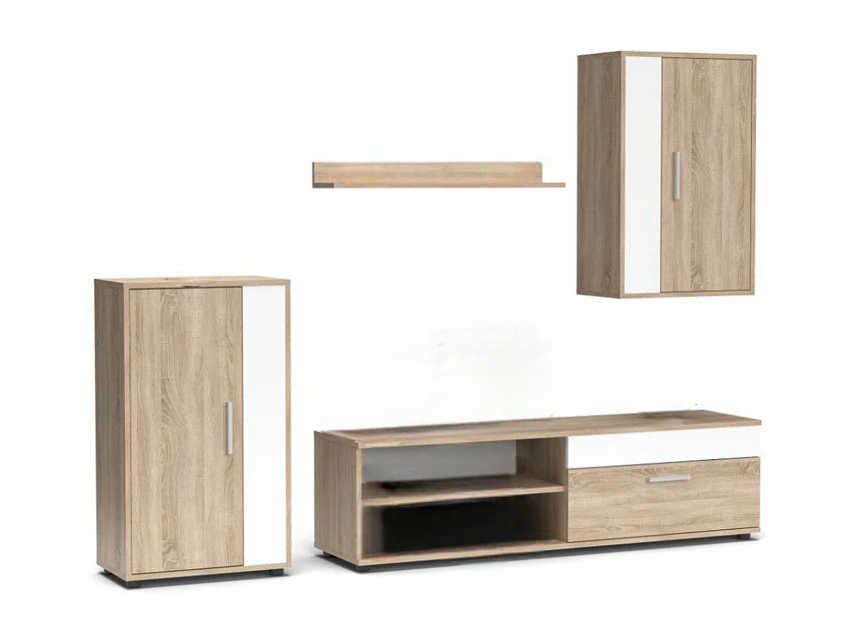 Mueble de salón de 196x230x38 cm de estilo nórdico con 3 módulos en color roble Bosco