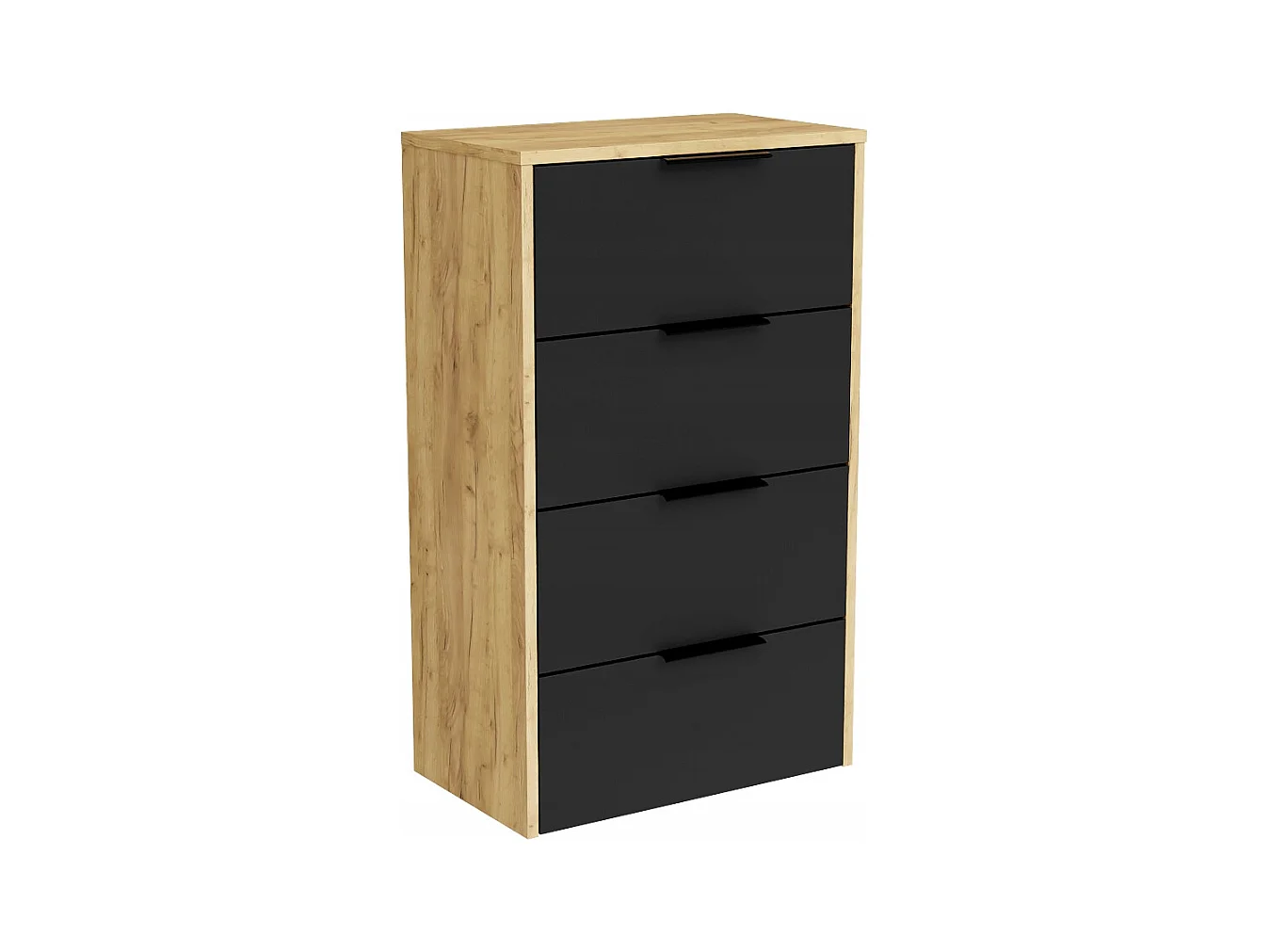 Armoire à chaussures en chêne doré Craft et commode noire pour hall d'entrée moderne. Étagère à chaussures.