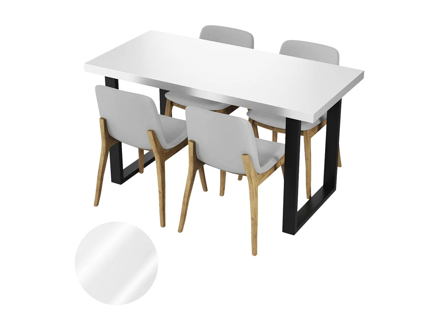 Table de cuisine pour salle à manger Loft, couleur blanc brillant avec pieds noirs.