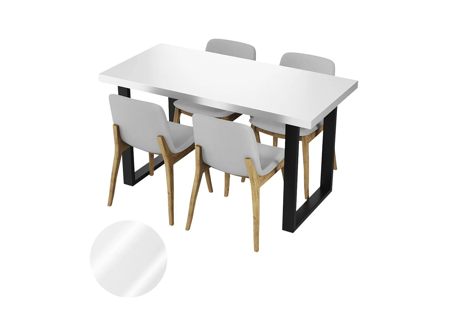 Table de cuisine pour salle à manger Loft, couleur blanc brillant avec pieds noirs.