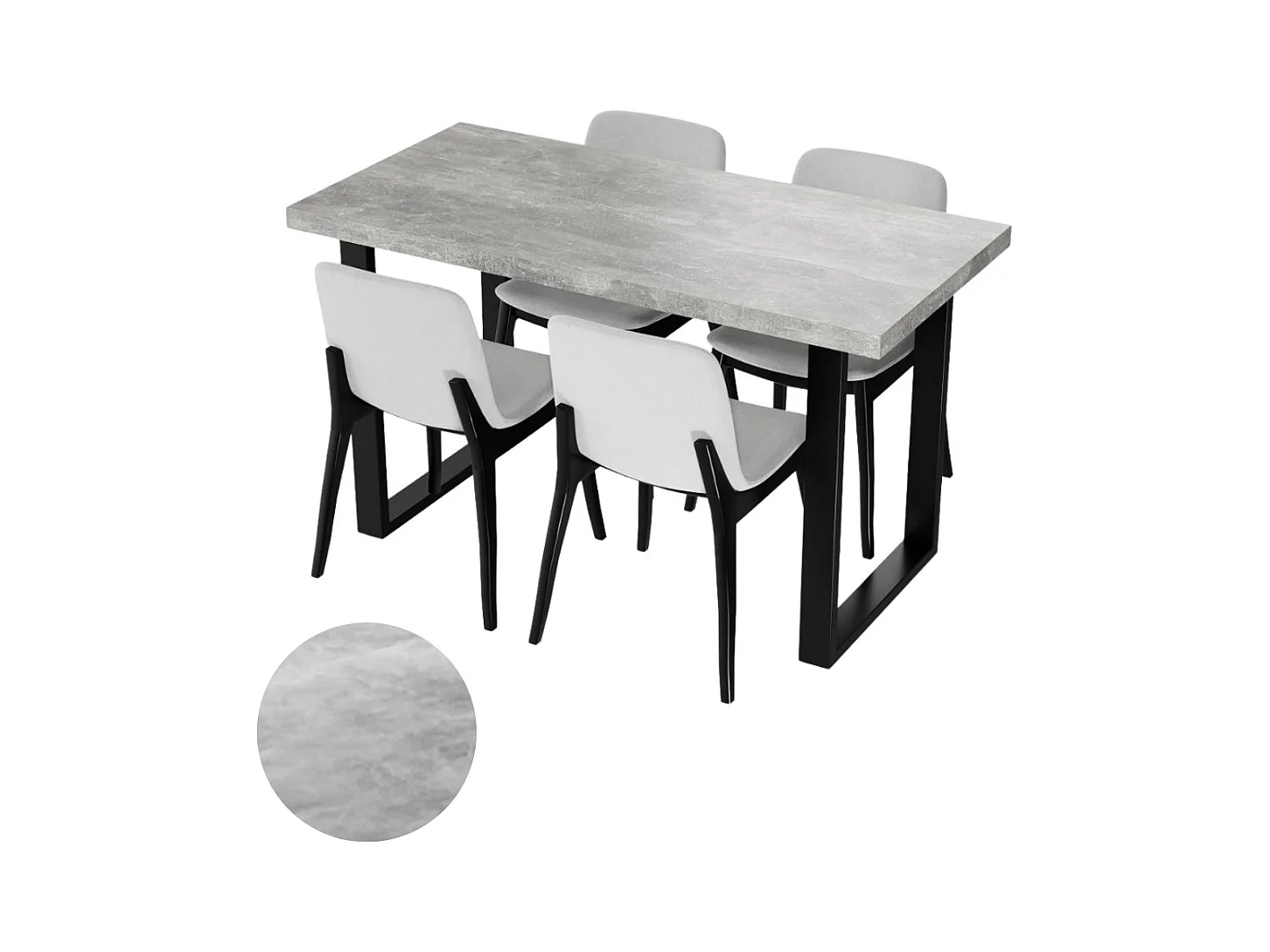 Table de cuisine pour salle à manger Loft, couleur béton clair avec pieds noirs.