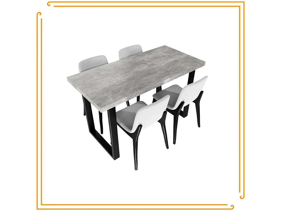 Table de cuisine pour salle à manger Loft, couleur béton clair avec pieds noirs.