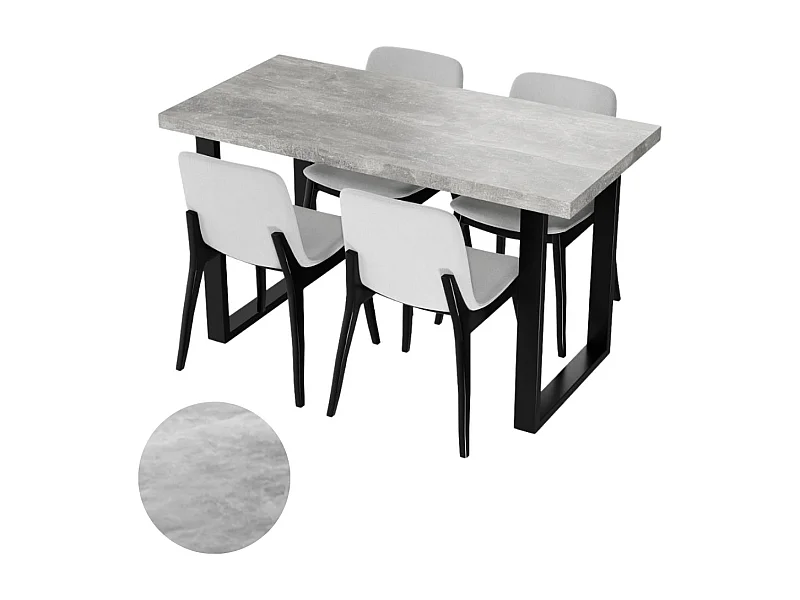 Table de cuisine pour salle à manger Loft, couleur béton clair avec pieds noirs.