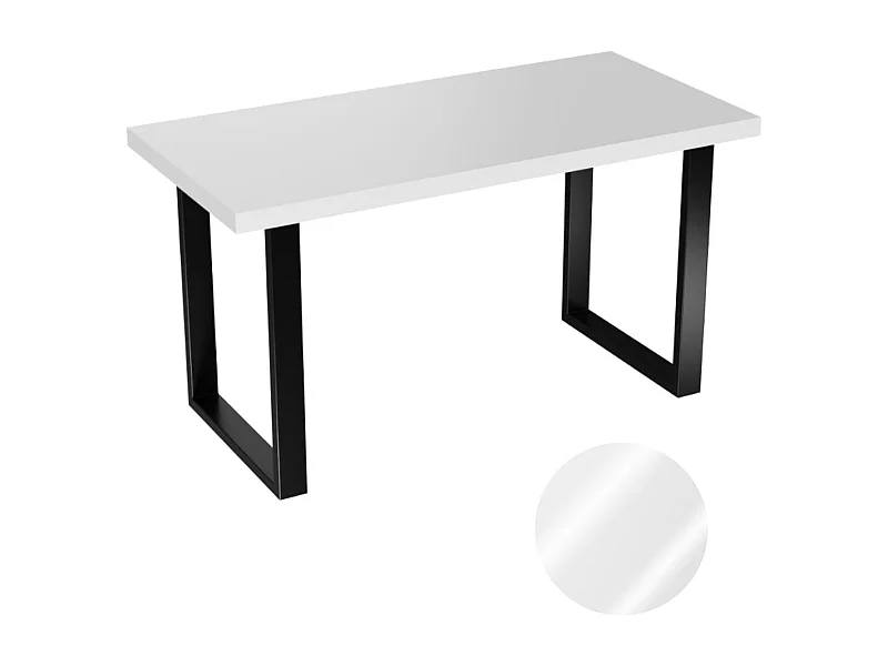Table de cuisine pour salle à manger Loft, couleur blanc avec pieds noirs.
