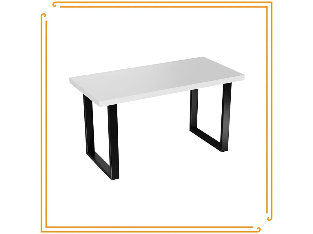 Table de cuisine pour salle à manger Loft, couleur blanc avec pieds noirs.