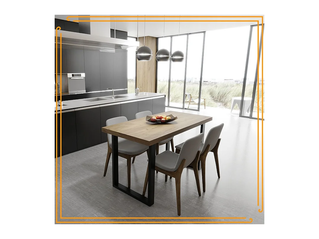 Table de cuisine pour salle à manger Loft en chêne noir et doré Craft