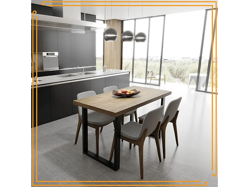 Mesa de cocina para comedor Loft en colores roble, negro y dorado Craft.