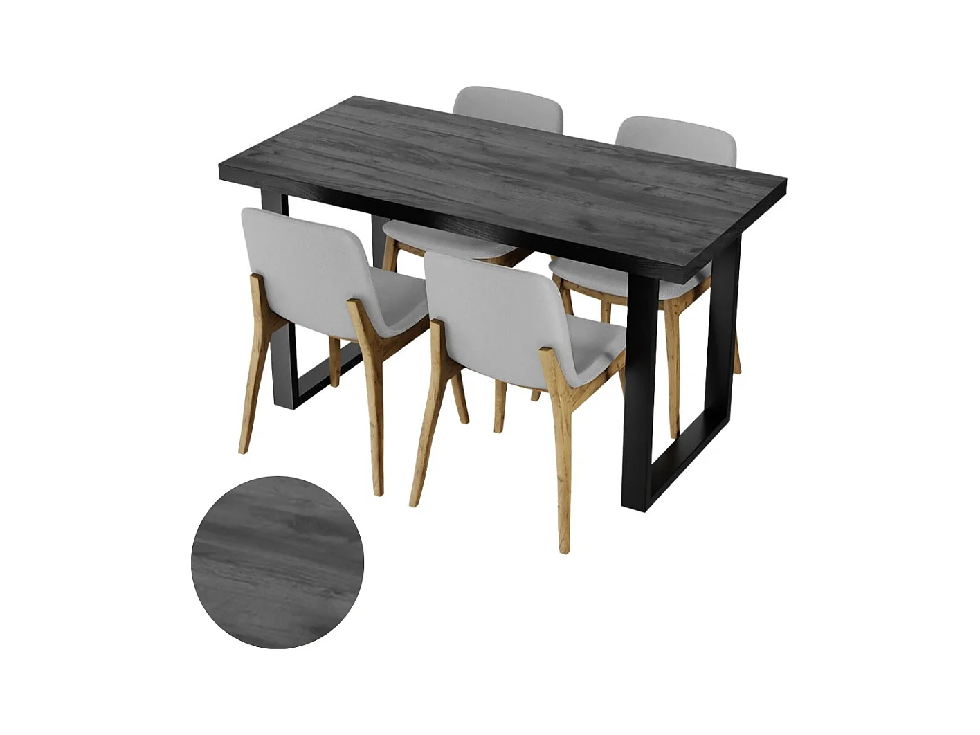 Mesa de cozinha para sala de jantar Loft em madeira escura com pernas pretas.