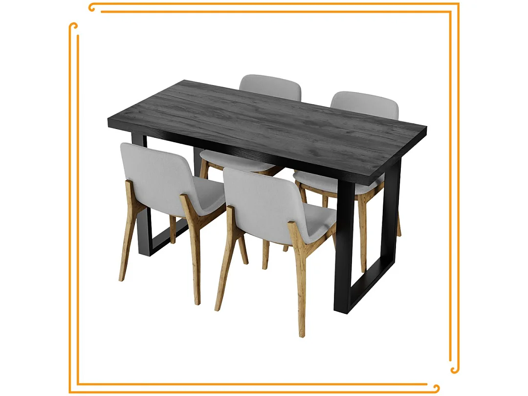 Mesa de cozinha para sala de jantar Loft em madeira escura com pernas pretas.